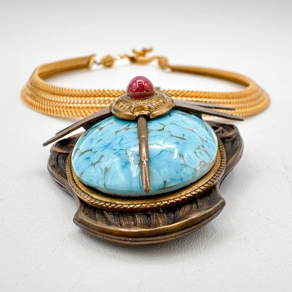 Patrice Art Nouveau Style Dragonfly Necklace Faux Turquoise Dragon's-Breath Opal - Picture 6 of 12